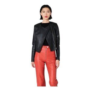 VEDA Dali Smooth Leather Moto Biker Jacket in Black Edgy Rocker Modern Women's M